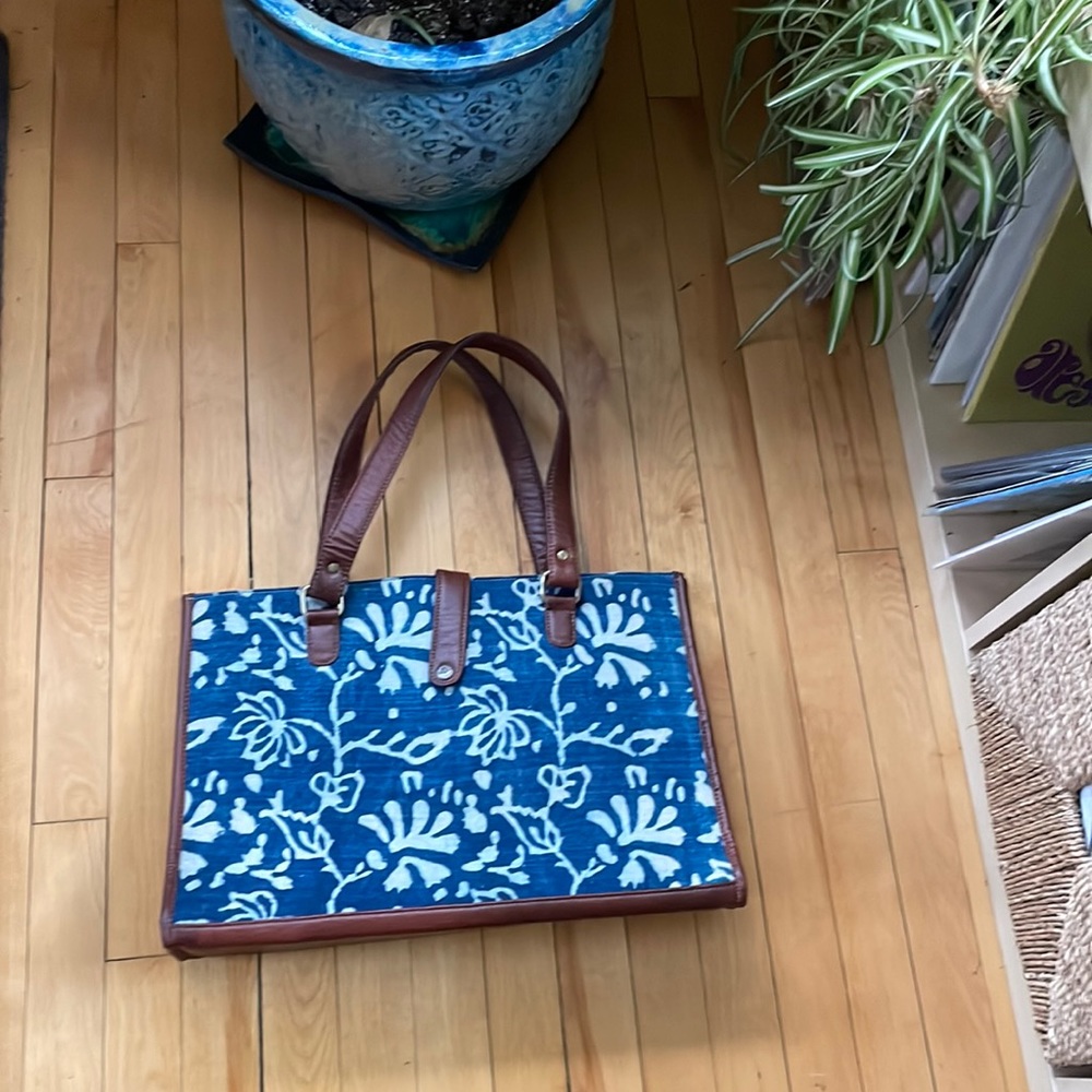Hand block stamped briefcase bag